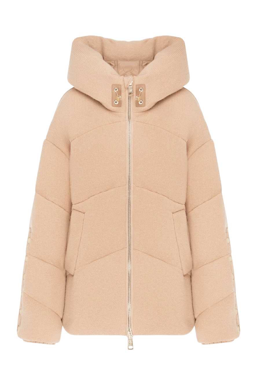 Nicole Benisti пуховик жіночий коричневий з вовни та кашеміру з капюшоном 185089 - фото 1