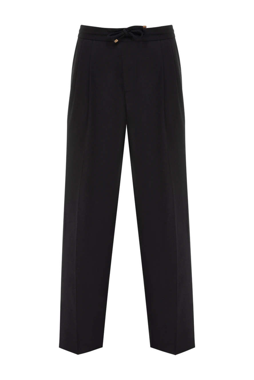 Brunello Cucinelli брюки шерстяные на завязке мужские черные 185113 - фото 1