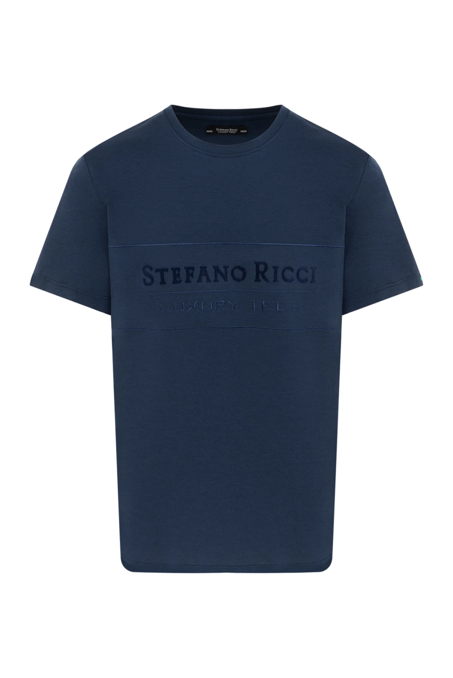 Stefano Ricci мужская футболка синяя из модала и хлопка с логотипом 185303 - фото 1
