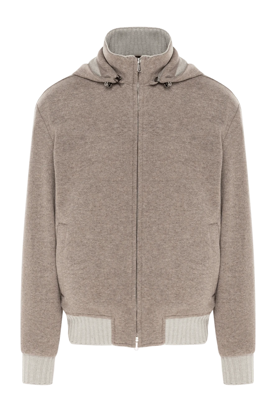 Enrico Mandelli кашемировая спортивная кофта бежевая мужская с капюшоном 185336 - фото 1