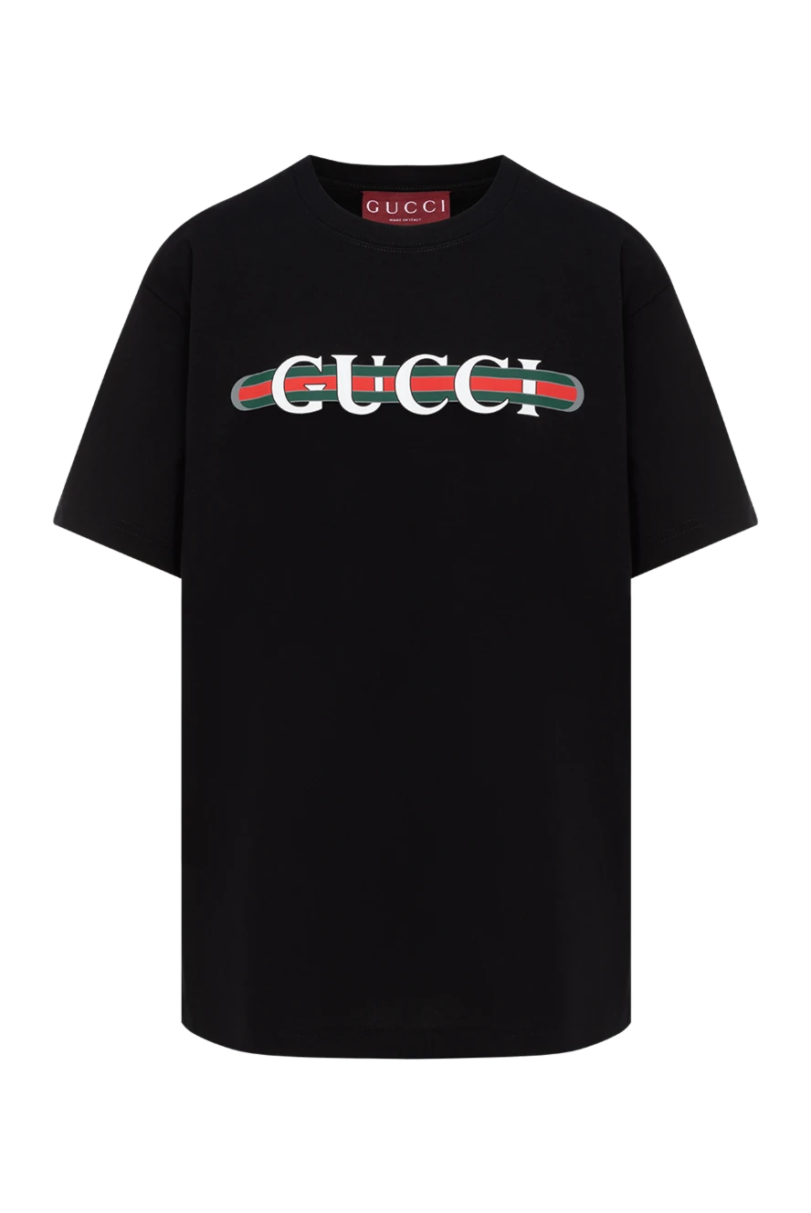 Gucci футболка хлопковая с логотипом черная женская 185567 - фото 1