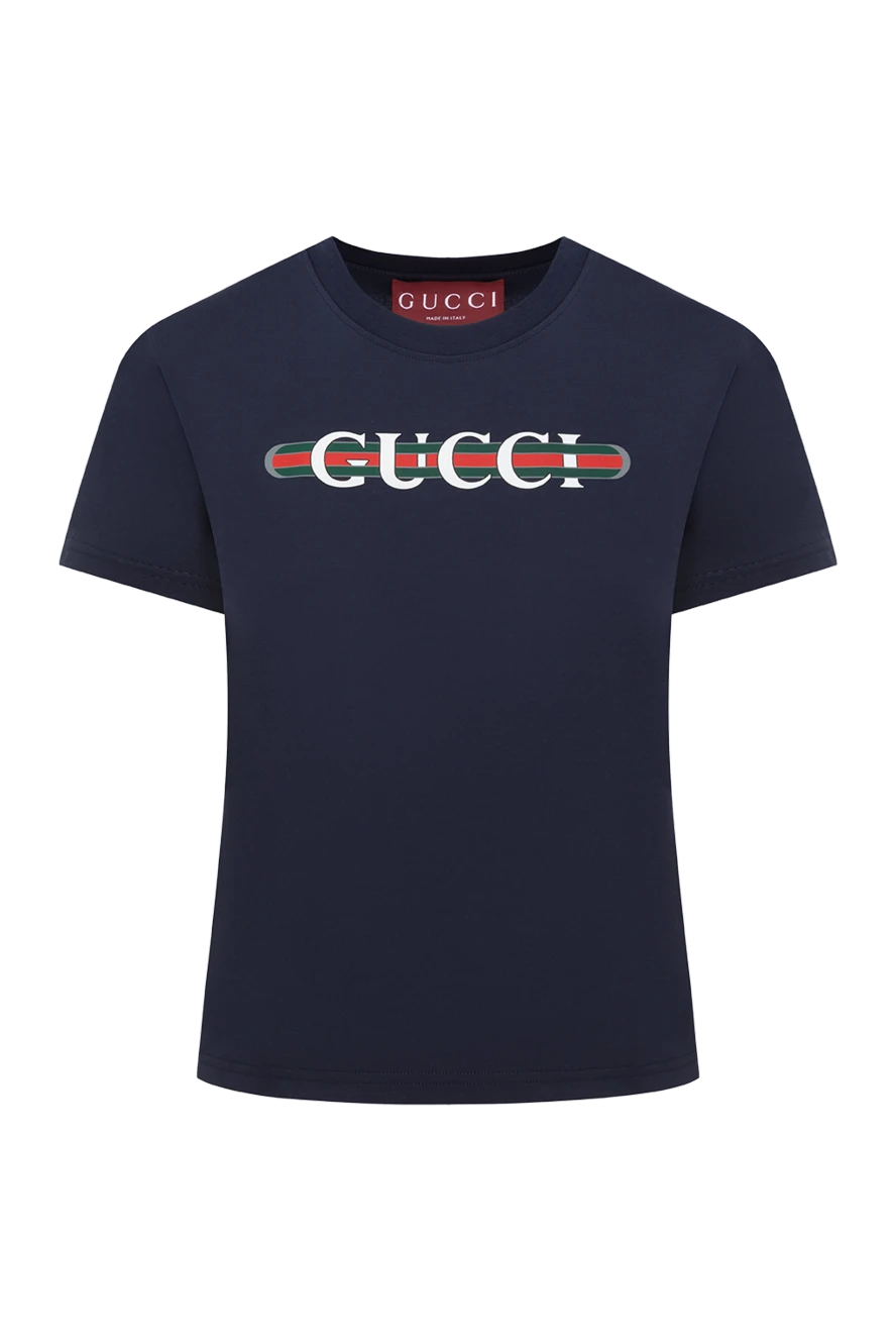 Gucci blue women's cotton t-shirt with logo 185568 - photo 1