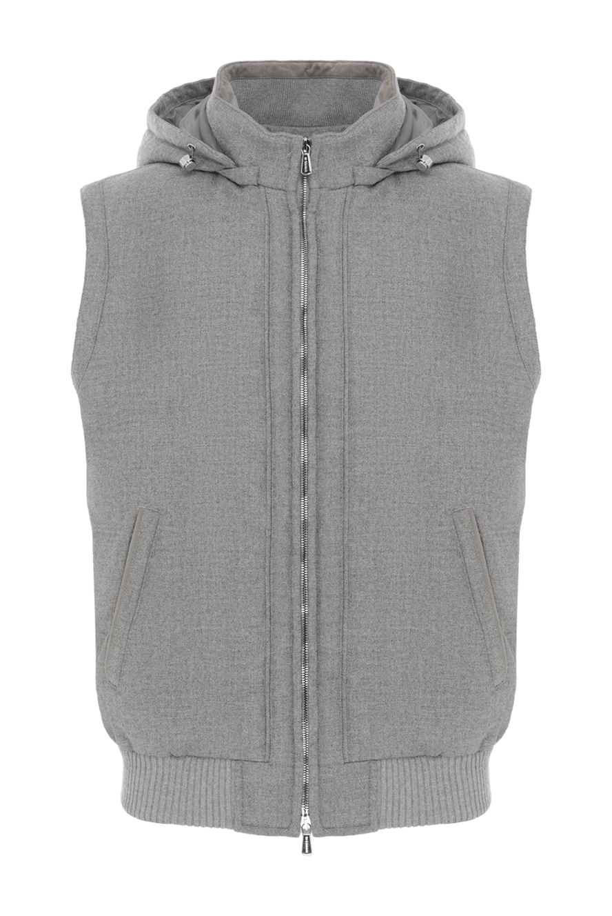 Enrico Mandelli кашеміровий сірий жилет з капюшоном на блискавці 185576 - фото 1