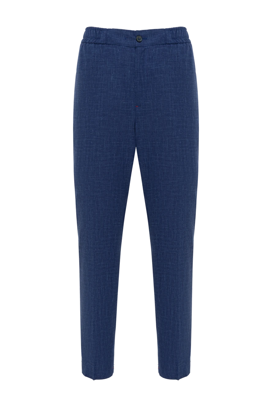 Isaia брюки мужские синие из шерсти шелка и льна 185671 - фото 1