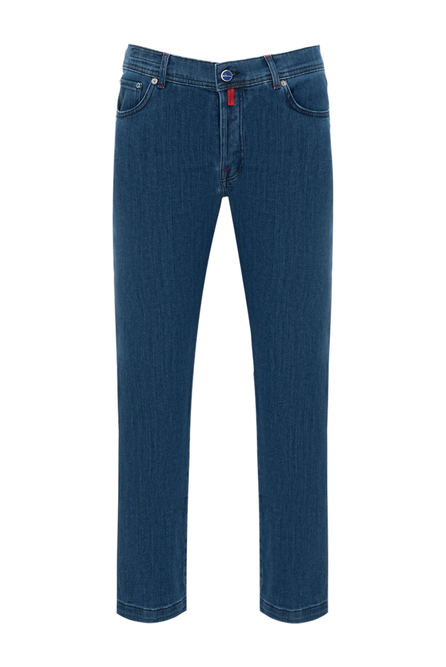 Kiton джинси сині бавовняні чоловічі прямі з червоними рядками 185694 - фото 1