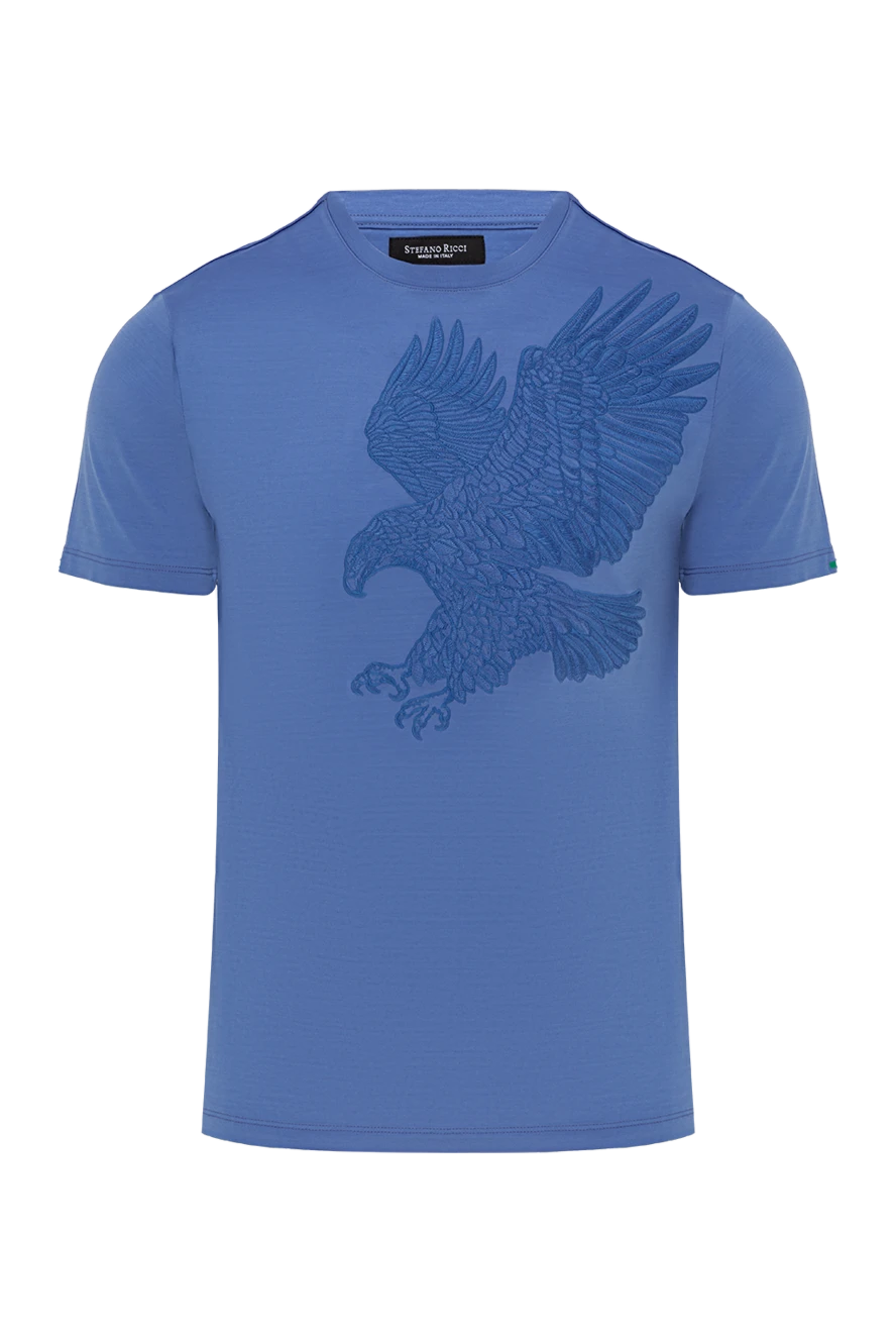 Stefano Ricci blue men's cotton t-shirt with an eagle figure 185791 - photo 1
