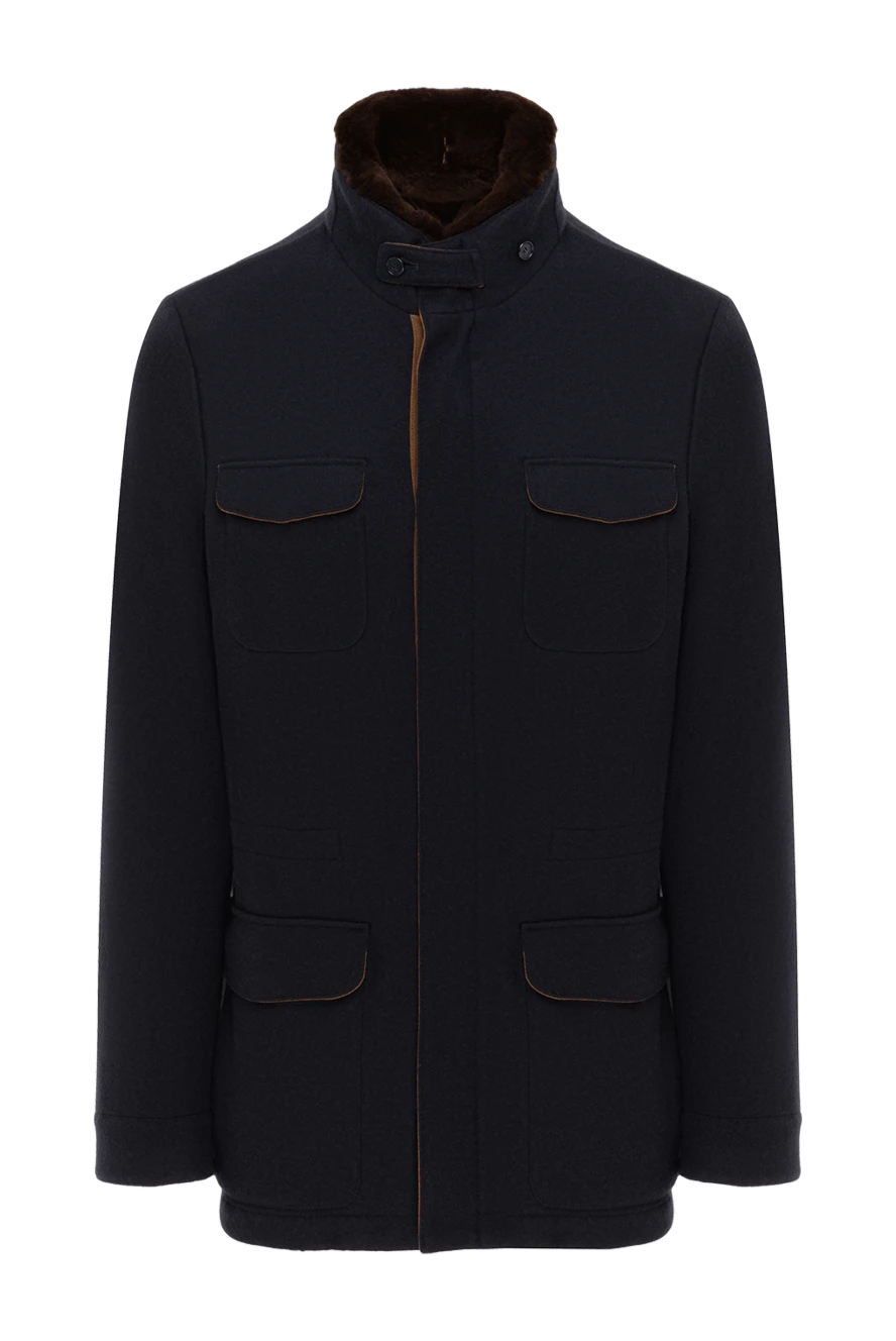 Enrico Mandelli синяя мужская куртка с меховым воротником 186018 - фото 1