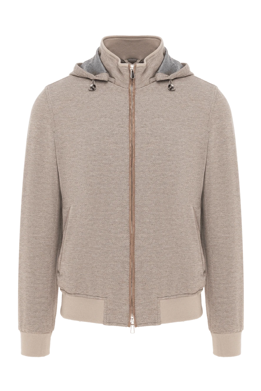 Enrico Mandelli бомбер с капюшоном бежевый мужской из шерсти и хлопка 186022 - фото 1