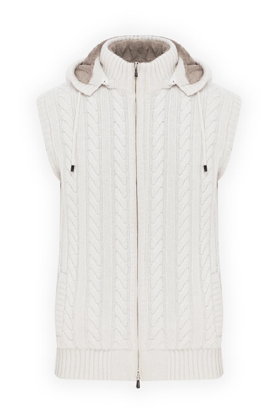 Enrico Mandelli в'язаний чоловічий жилет з хутряним капюшоном і деталями зі шкіри крокодила. 186027 - фото 1