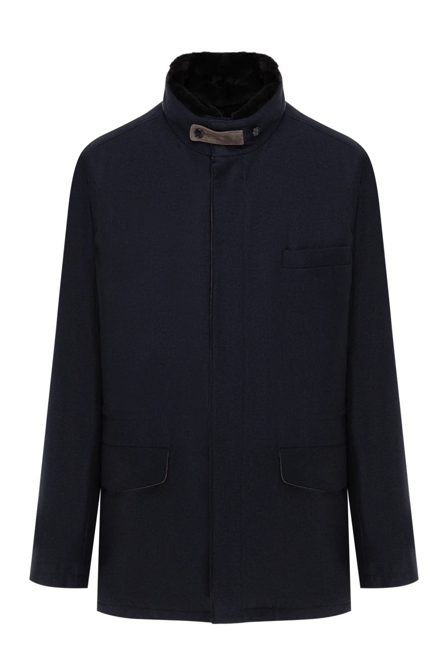 Enrico Mandelli темно-синя куртка з вовни та кашеміру чоловіча з коміром стійкою 186028 - фото 1