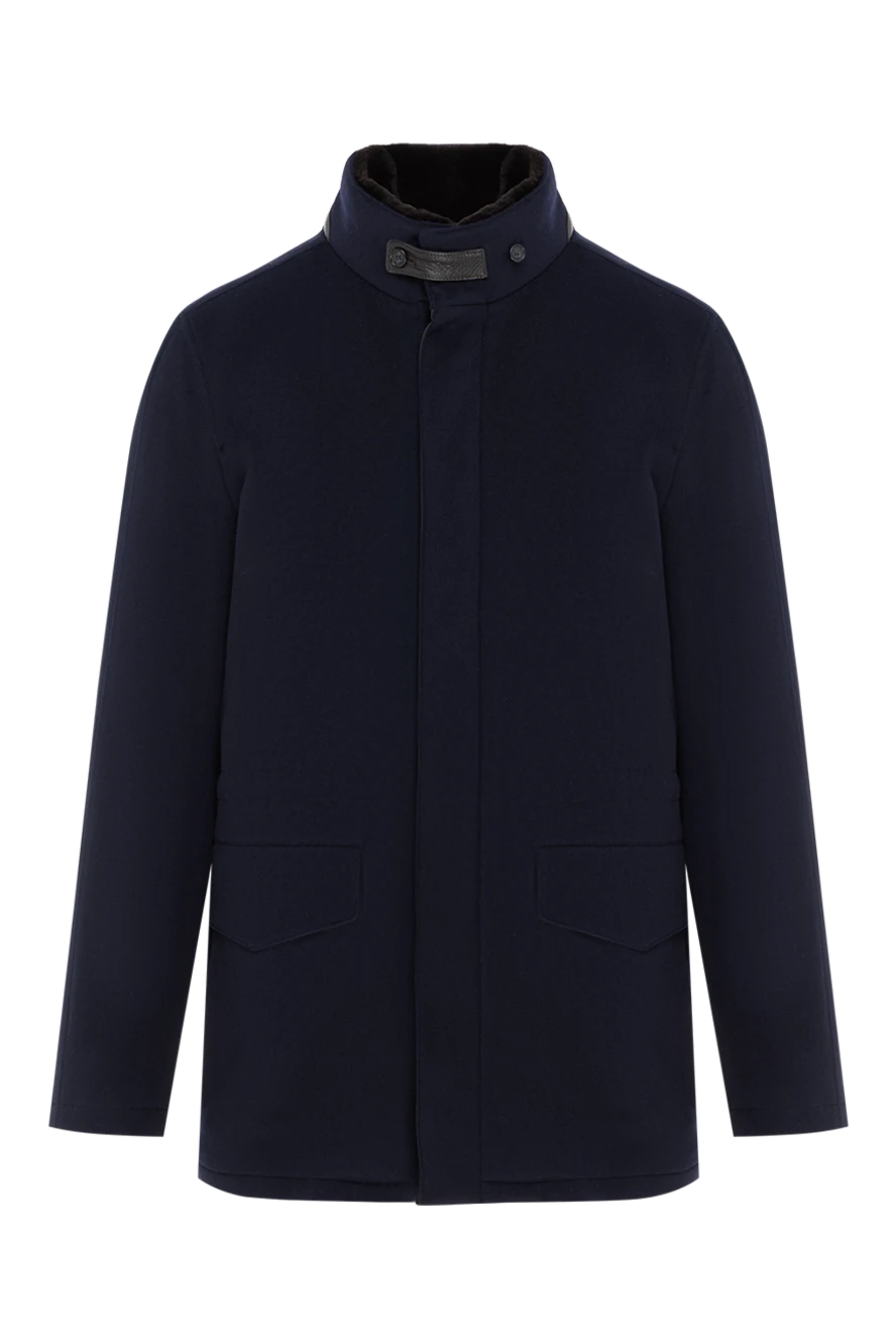 Enrico Mandelli темно-синя кашемірова куртка чоловіча з коміром стійкою 186032 - фото 1