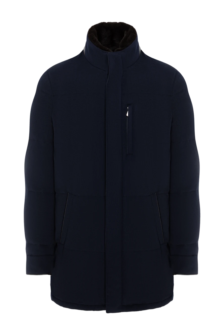 Enrico Mandelli синя кашемірова куртка чоловіча з коміром стійкою 186040 - фото 1