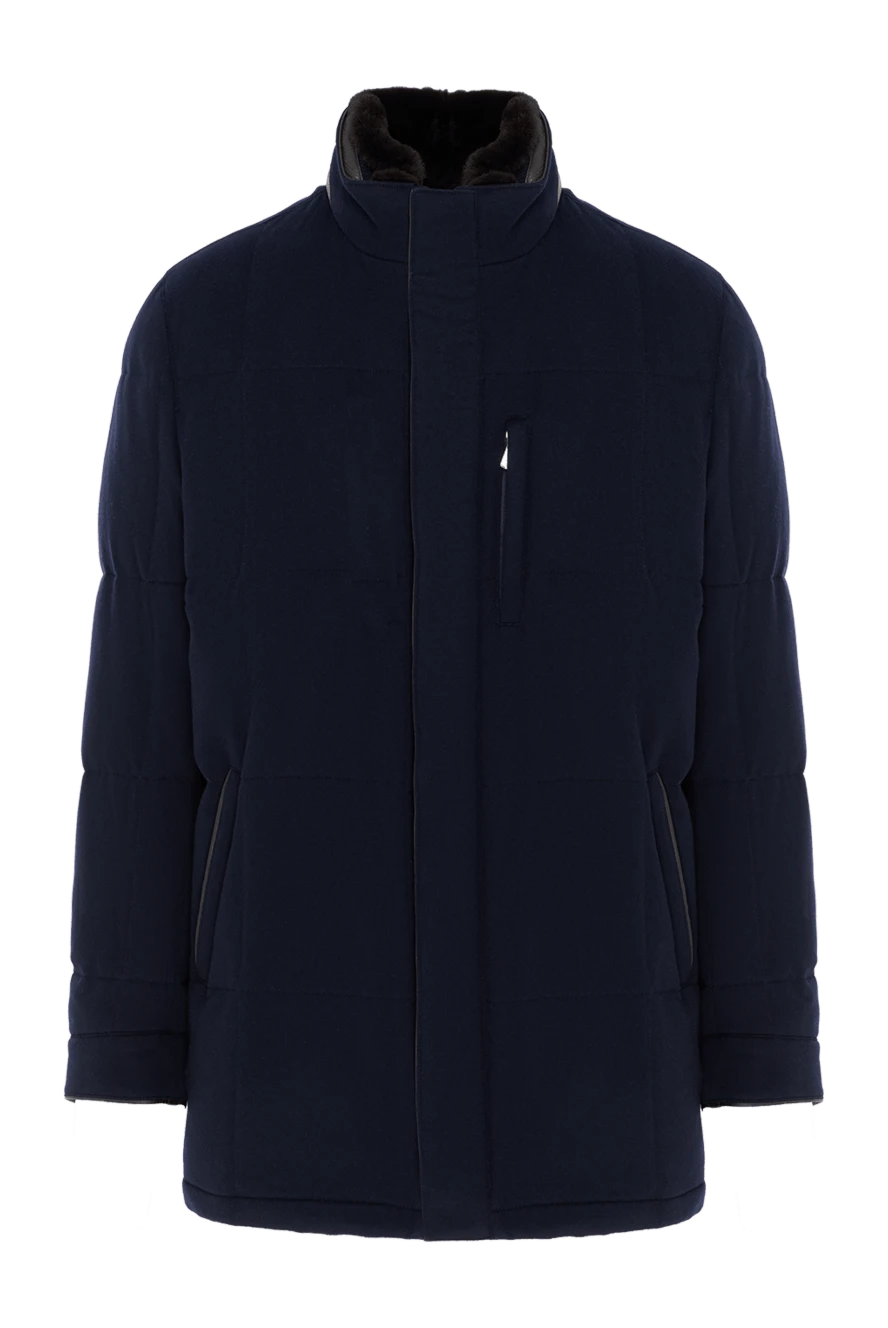 Enrico Mandelli синя кашемірова куртка чоловіча з коміром на хутрі 186044 - фото 1