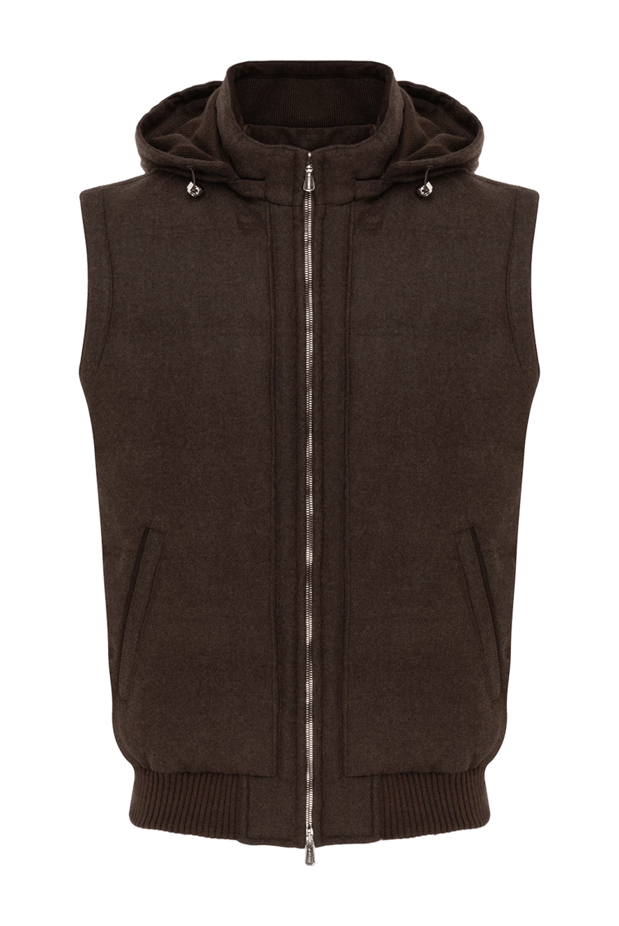 Enrico Mandelli чоловічий жилет з капюшоном коричневий з вовни та кашеміру 186053 - фото 1