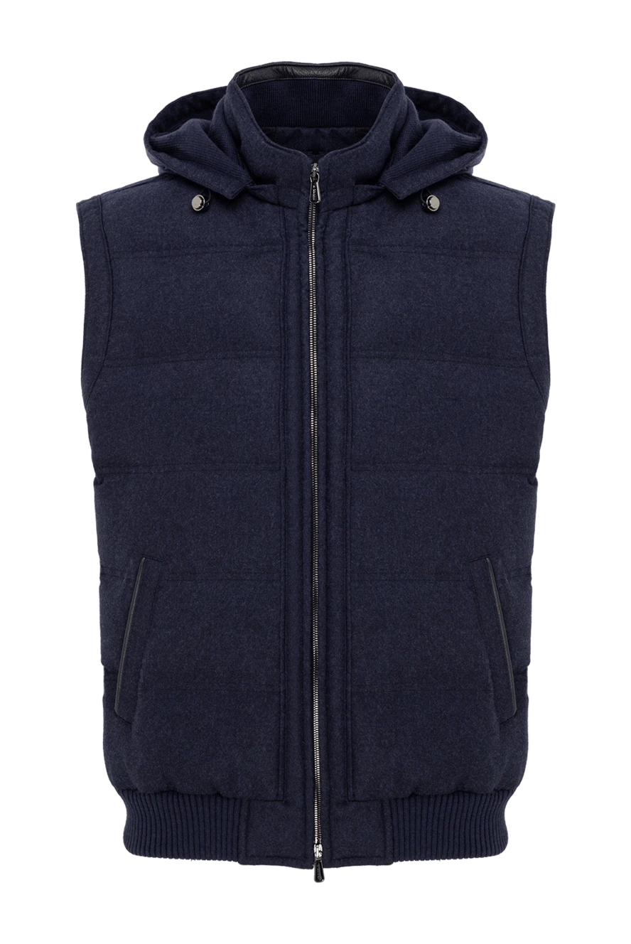 Enrico Mandelli синій чоловічий жилет з капюшоном з вовни та кашеміру 186056 - фото 1