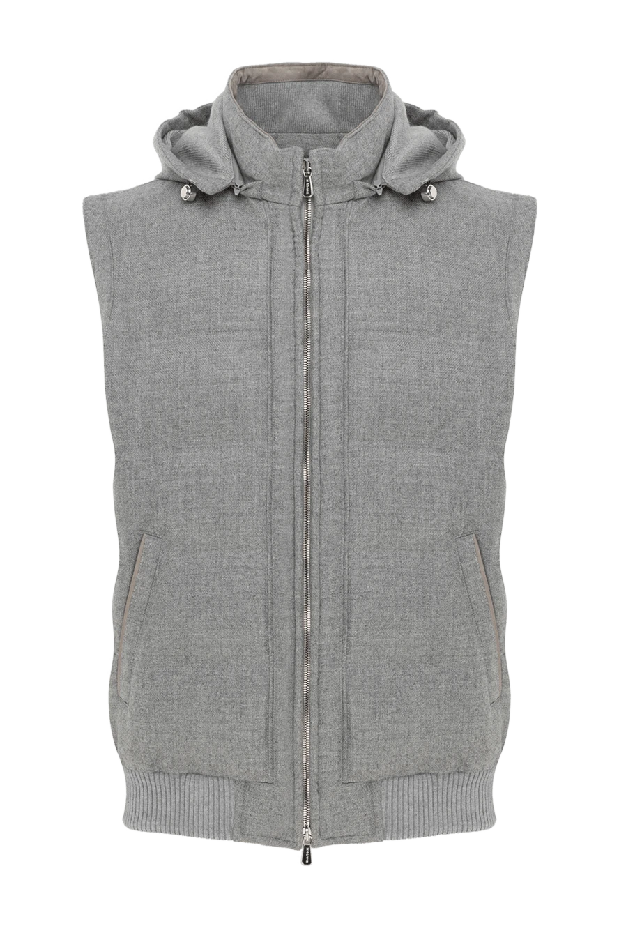 Enrico Mandelli сірий чоловічий жилет з капюшоном з вовни та кашеміру 186059 - фото 1