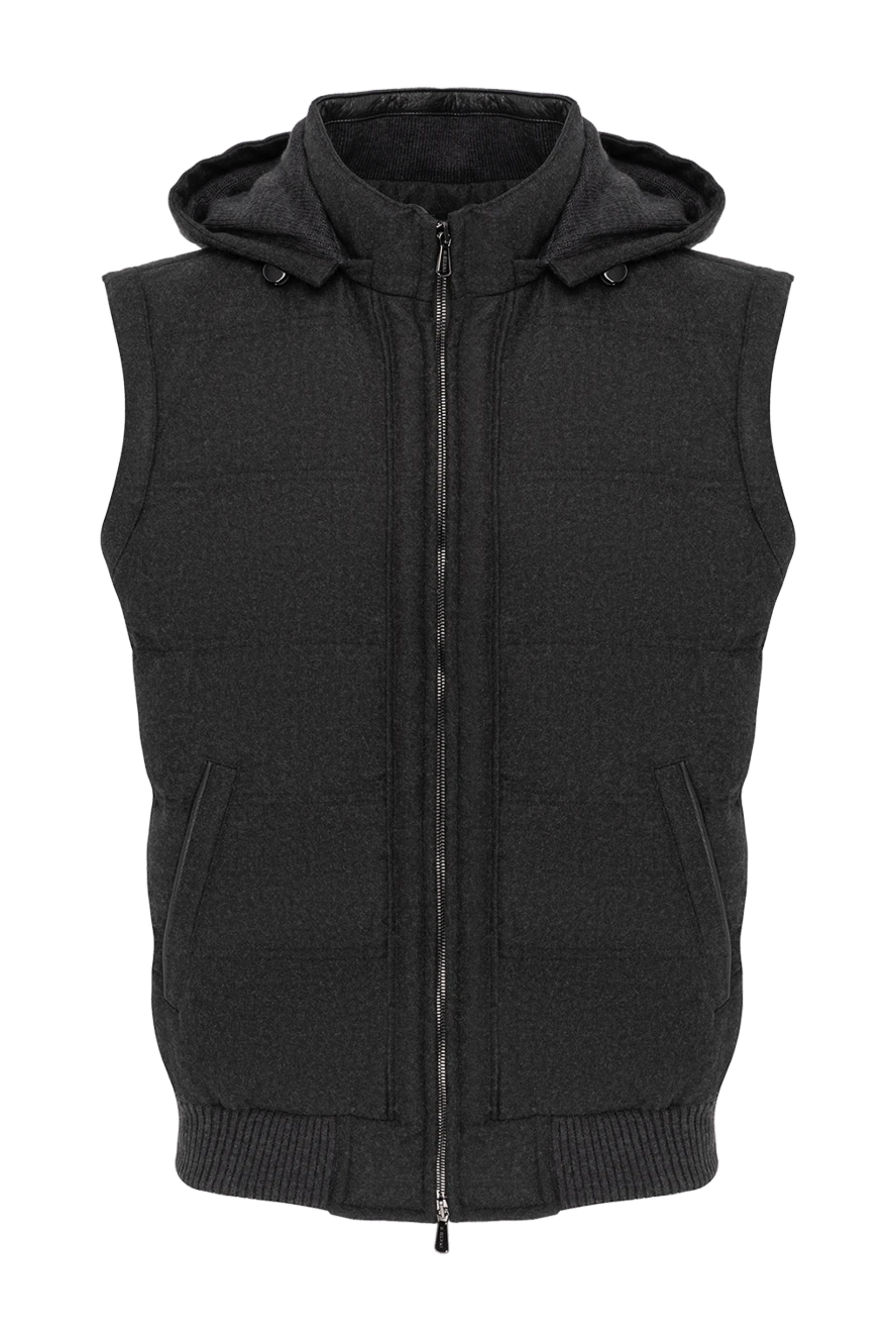 Enrico Mandelli чоловічий сірий жилет з капюшоном з вовни та кашеміру 186061 - фото 1