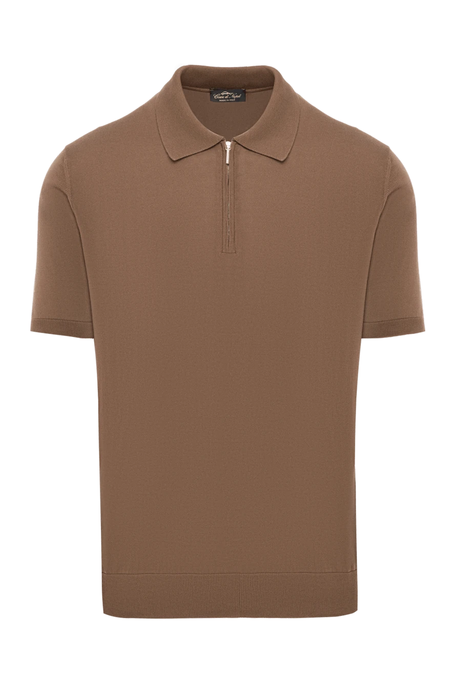 Cesare di Napoli шовкове коричневе поло на блискавці 186184 - фото 1