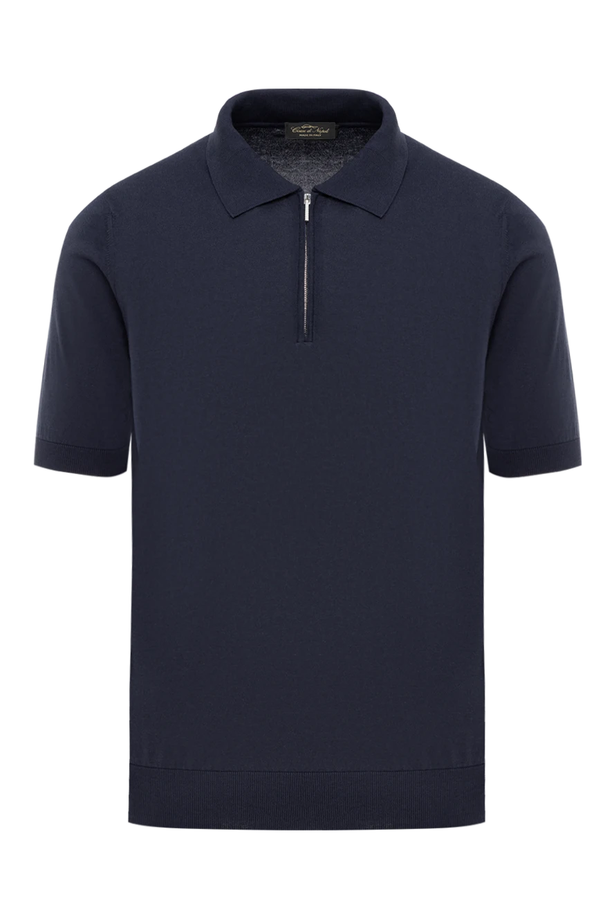 Cesare di Napoli синее поло мужское на молнии из хлопка и шелка 186207 - фото 1