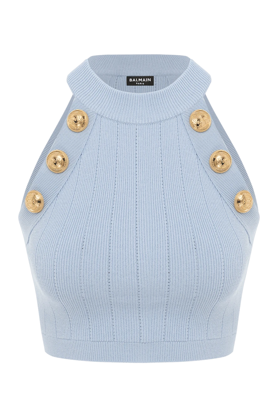 Balmain топ із золотими гудзиками блакитний жіночий 186458 - фото 1