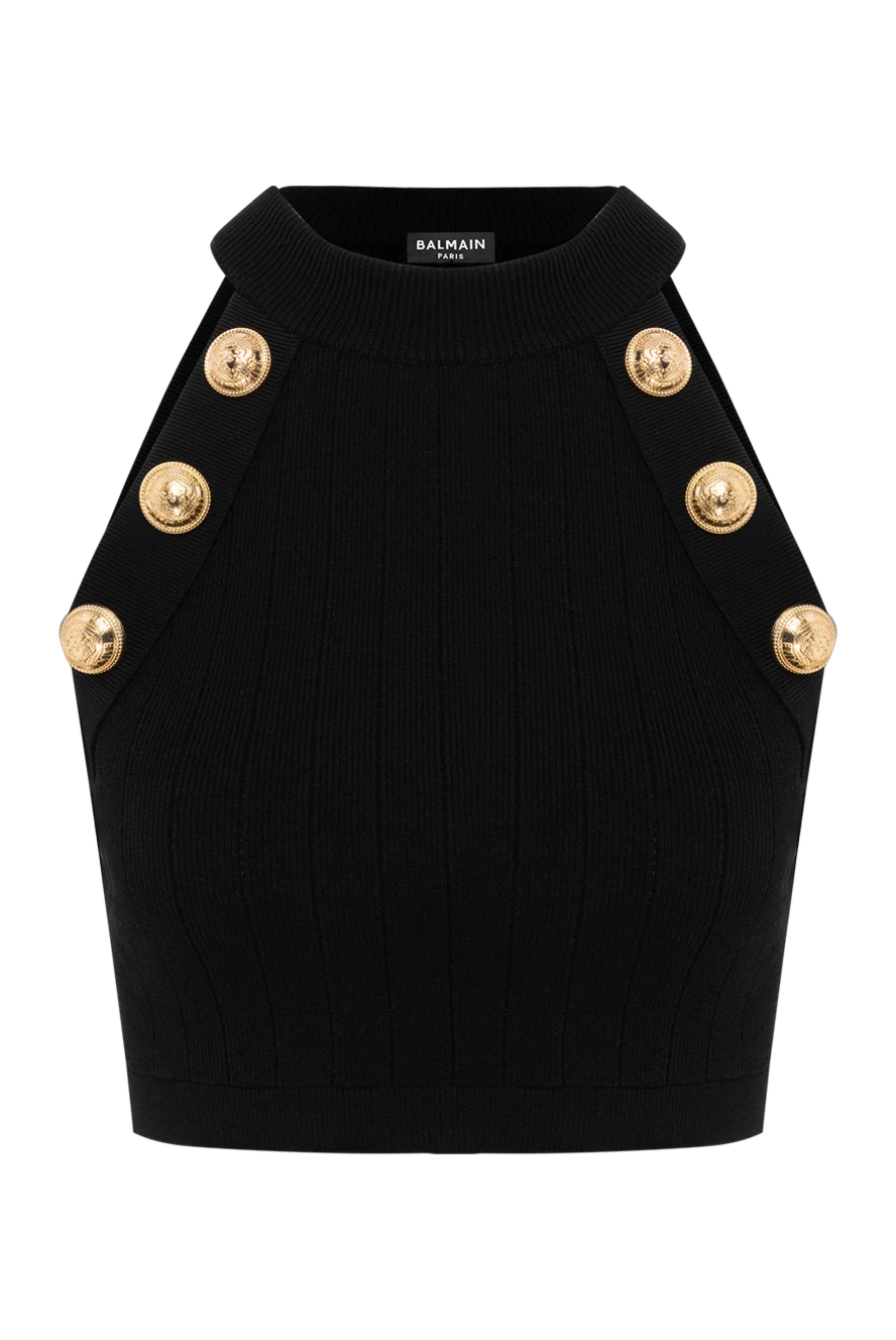 Balmain черный топ с золотыми пуговицами женский 186460 - фото 1