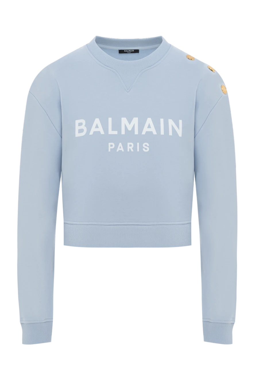Balmain women's blue sweatshirt with gold buttons on the shoulder 186481 - photo 1