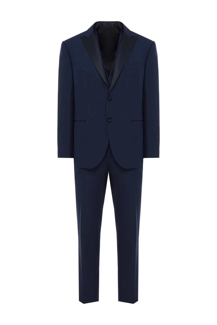 Corneliani men's suit blue with black lapels made of wool 186561 - photo 1