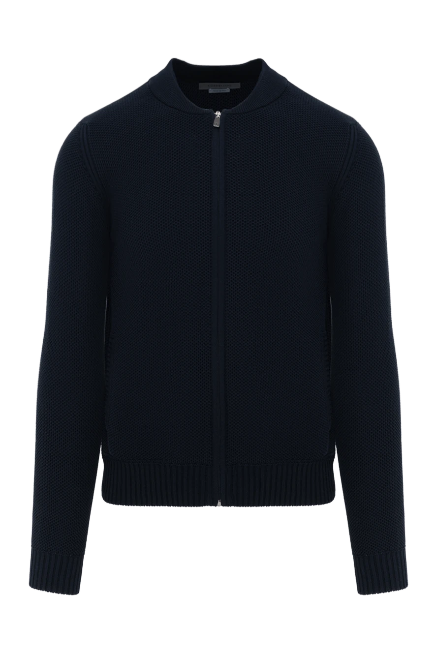 Corneliani кардиган мужской на молнии синий из шелка и хлопка 186627 - фото 1