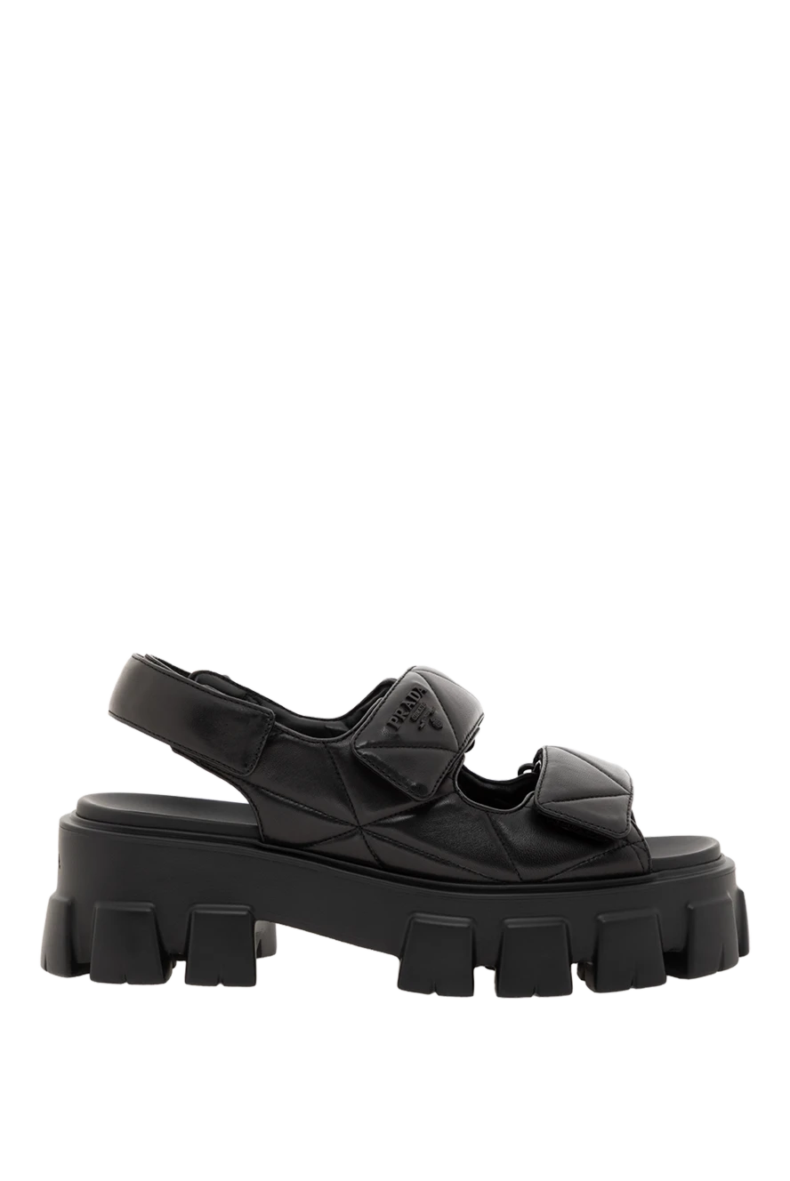 Prada стьобані сандалі шкіряні чорні жіночі 186728 - фото 1