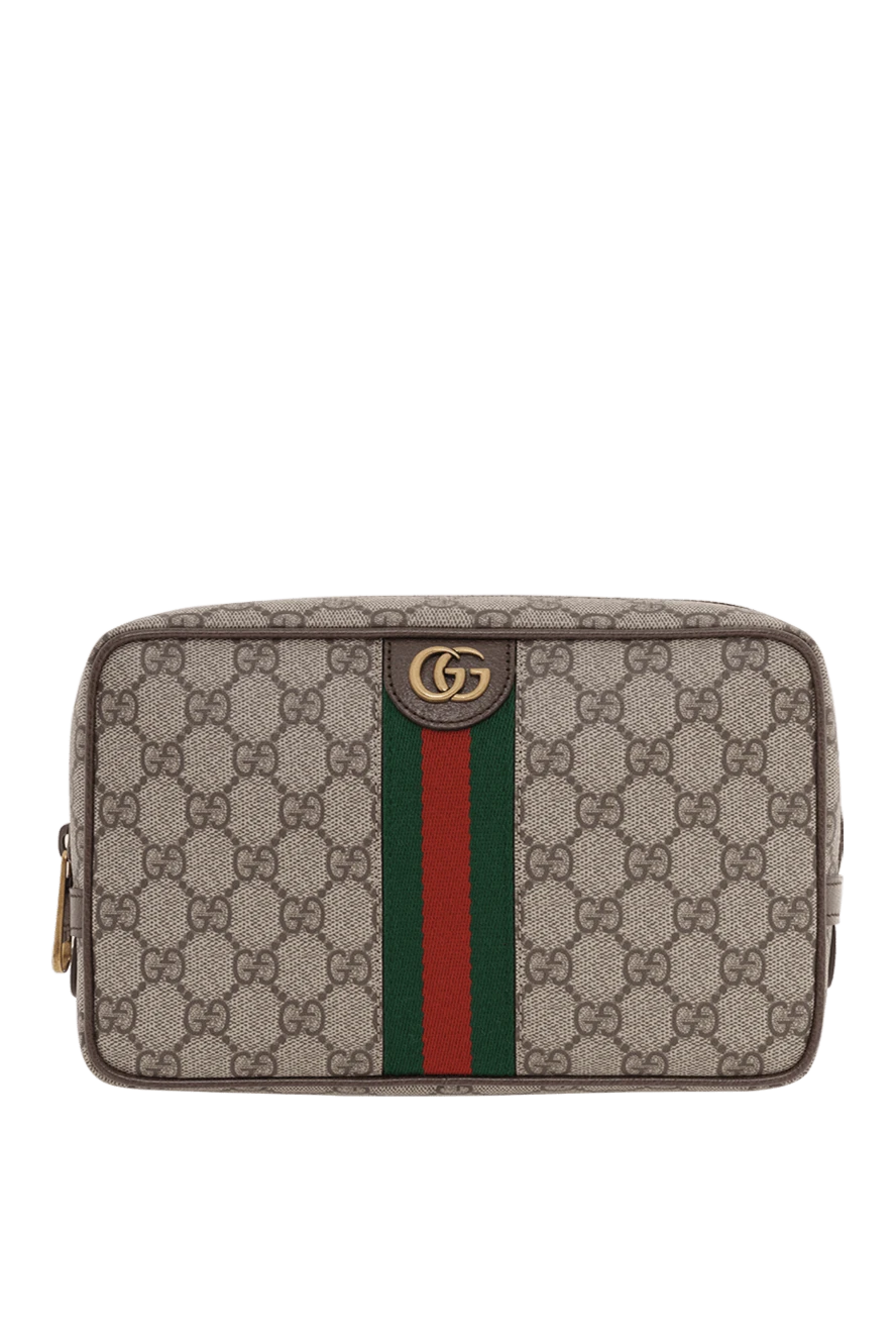 Gucci коричневый несессер savoy с лентой web мужской 186764 - фото 1