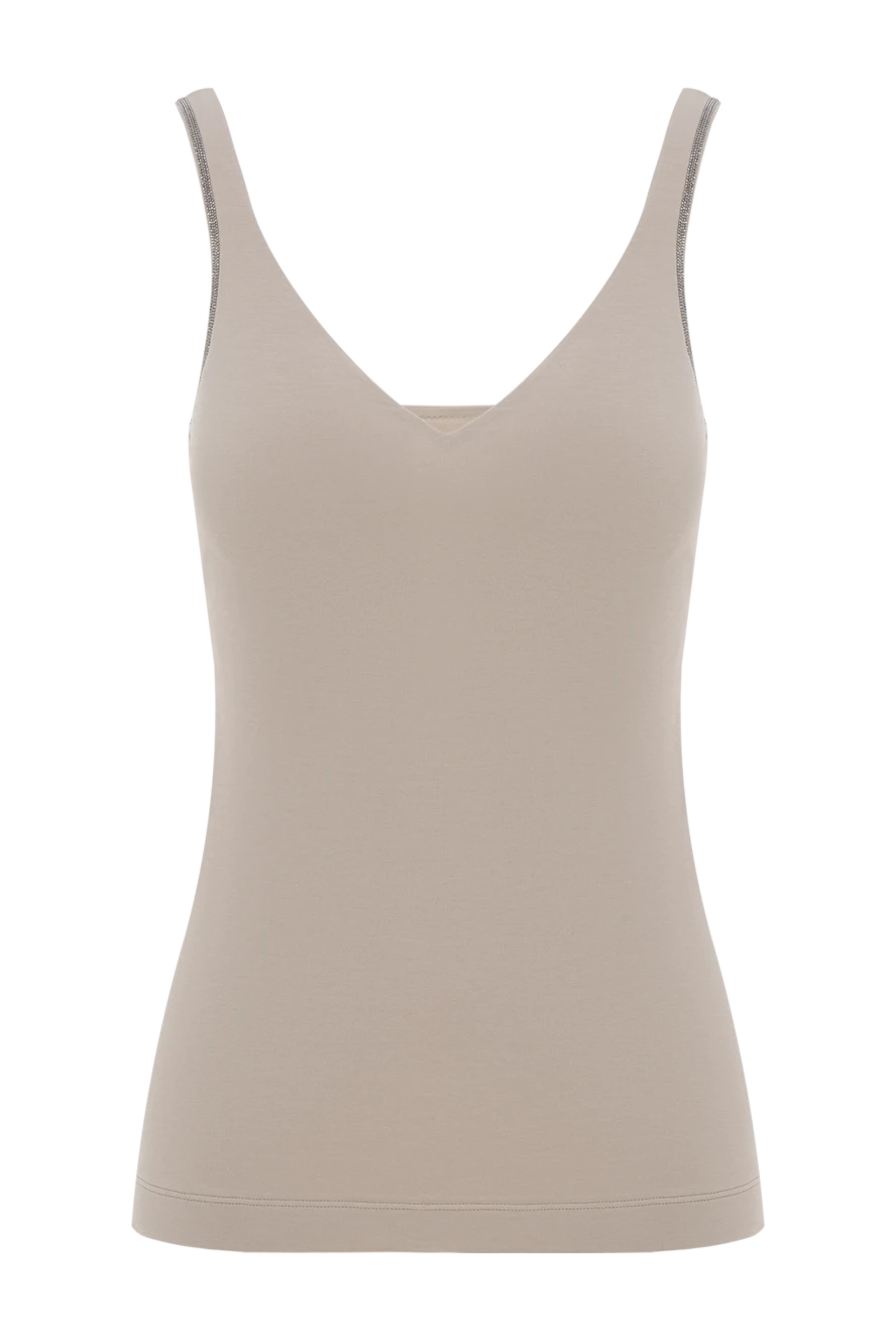 Brunello Cucinelli топ з еластичного бавовняного джерсі з ланцюжком бежевий моніль 186792 - фото 1