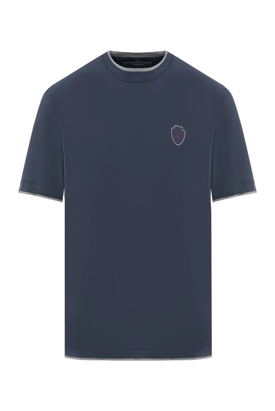 Brunello Cucinelli футболка синяя с многослойными деталями и логотипом 186804 - фото 1