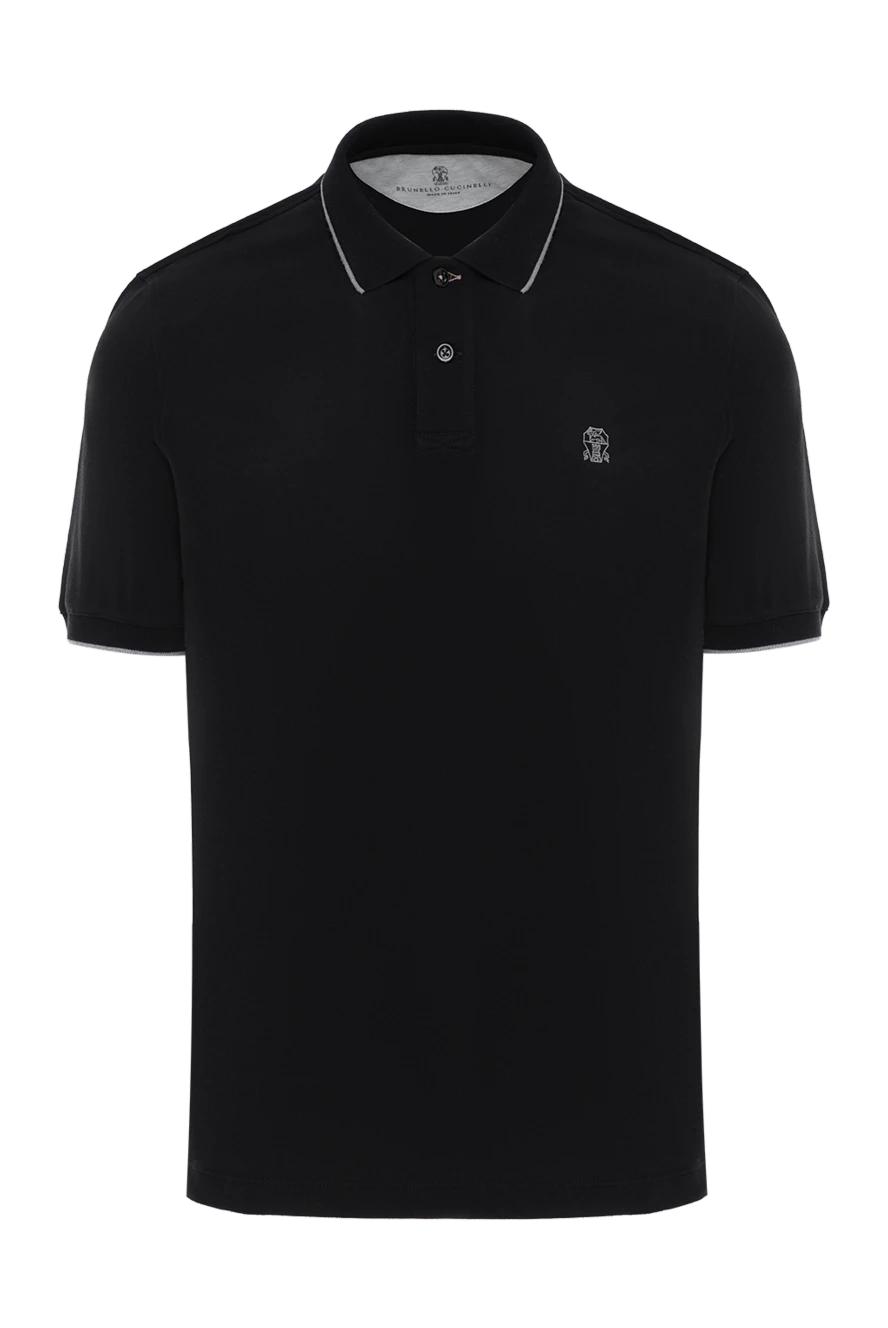 Brunello Cucinelli поло черное из хлопка с окантовкой и логотипом 186810 - фото 1