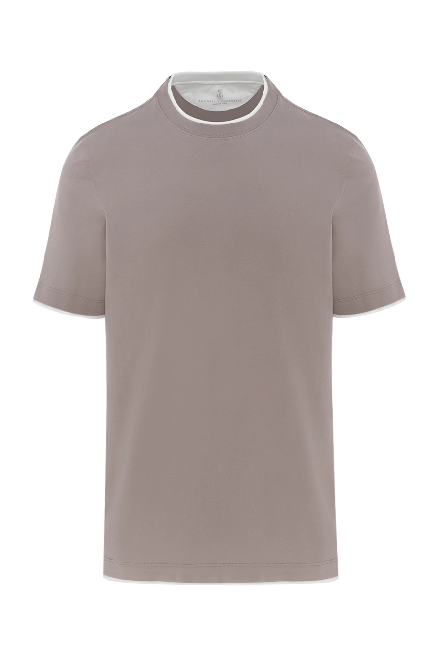 Brunello Cucinelli men's brown cotton t-shirt with multi-layer details 186818 - photo 1