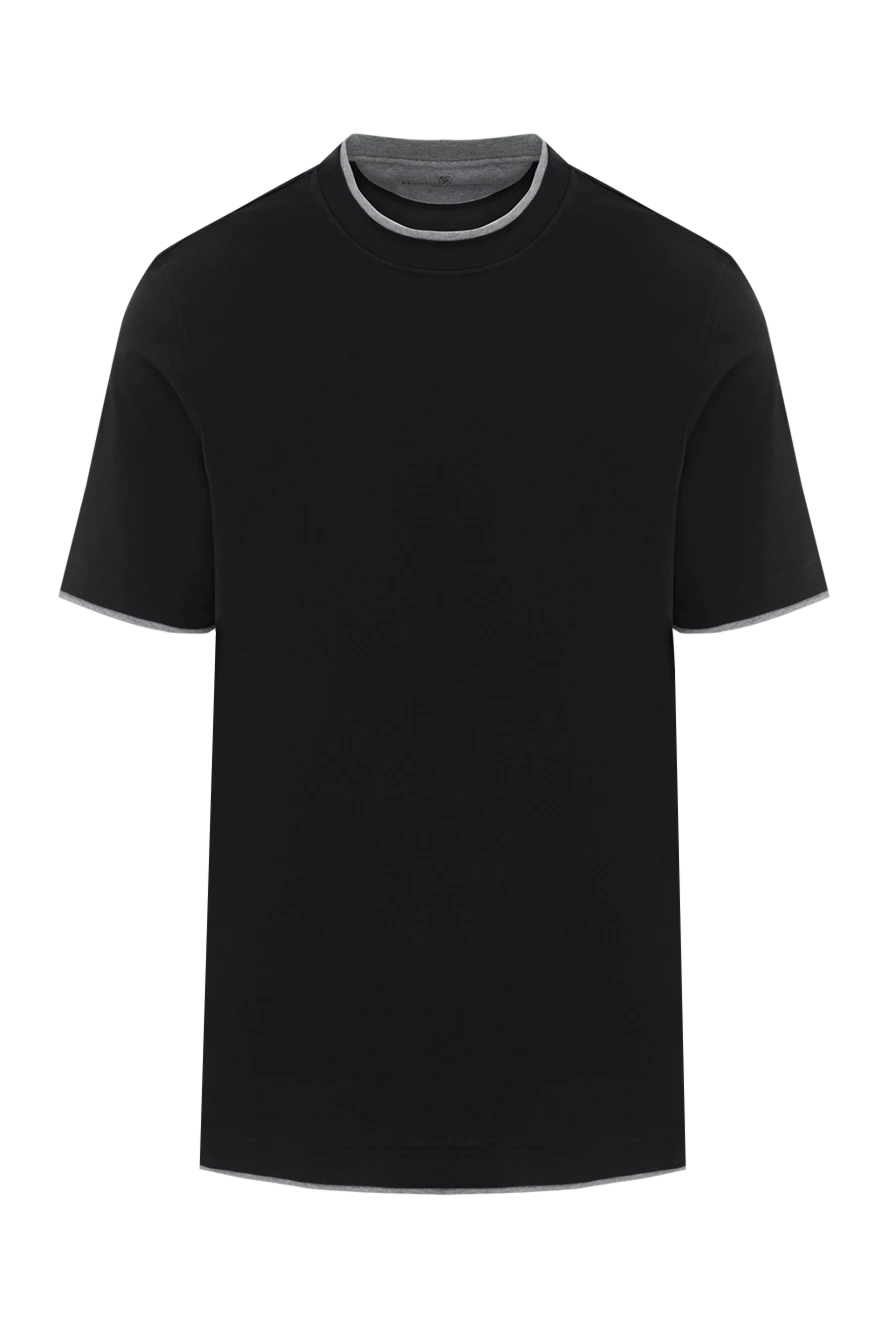 Brunello Cucinelli футболка чорна чоловіча з бавовни з багатошаровими деталями 186819 - фото 1