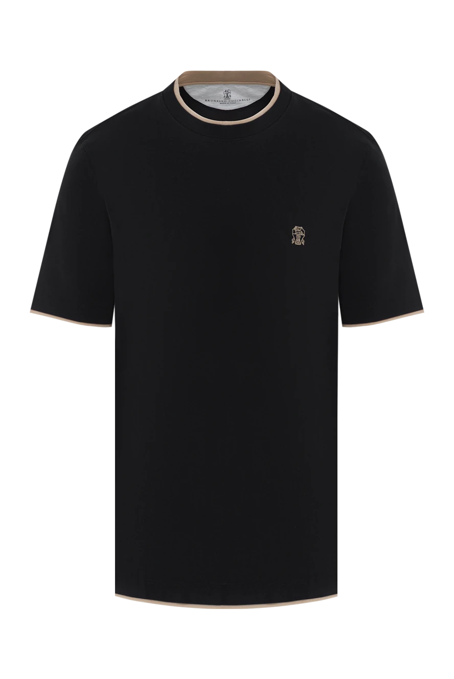 Brunello Cucinelli черная футболка мужская из хлопка с многослойными деталями 186820 - фото 1