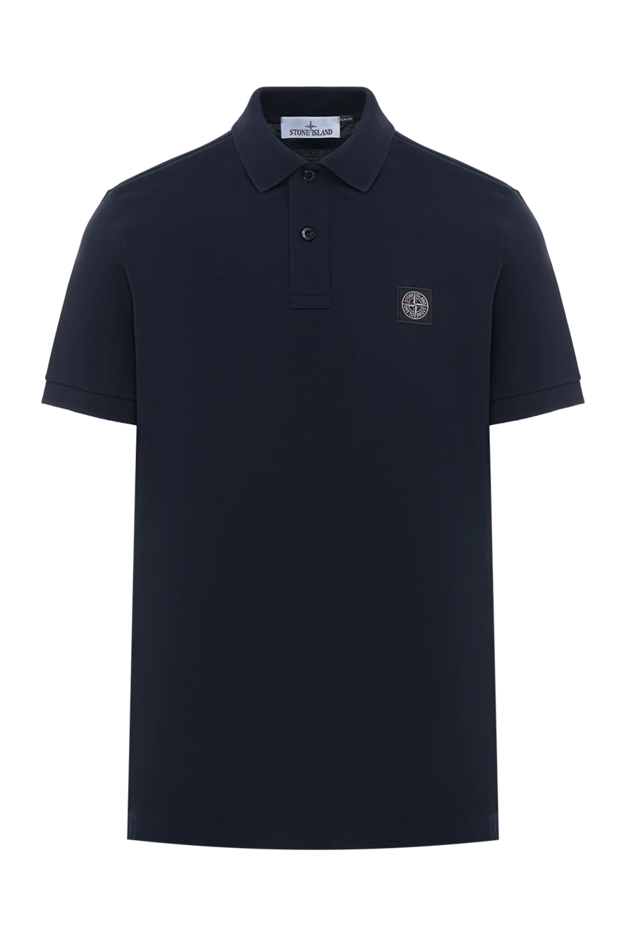 Stone Island темно-синя сорочка-поло облягаючого крою з нашивкою компас 196328 - фото 1