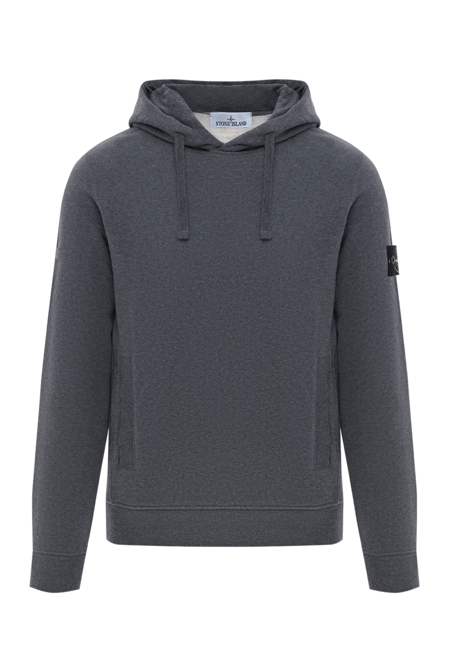 Stone Island чоловіче темно-сіре бавовняне худі з капюшоном і нашивкою з логотипом 186870 - фото 1