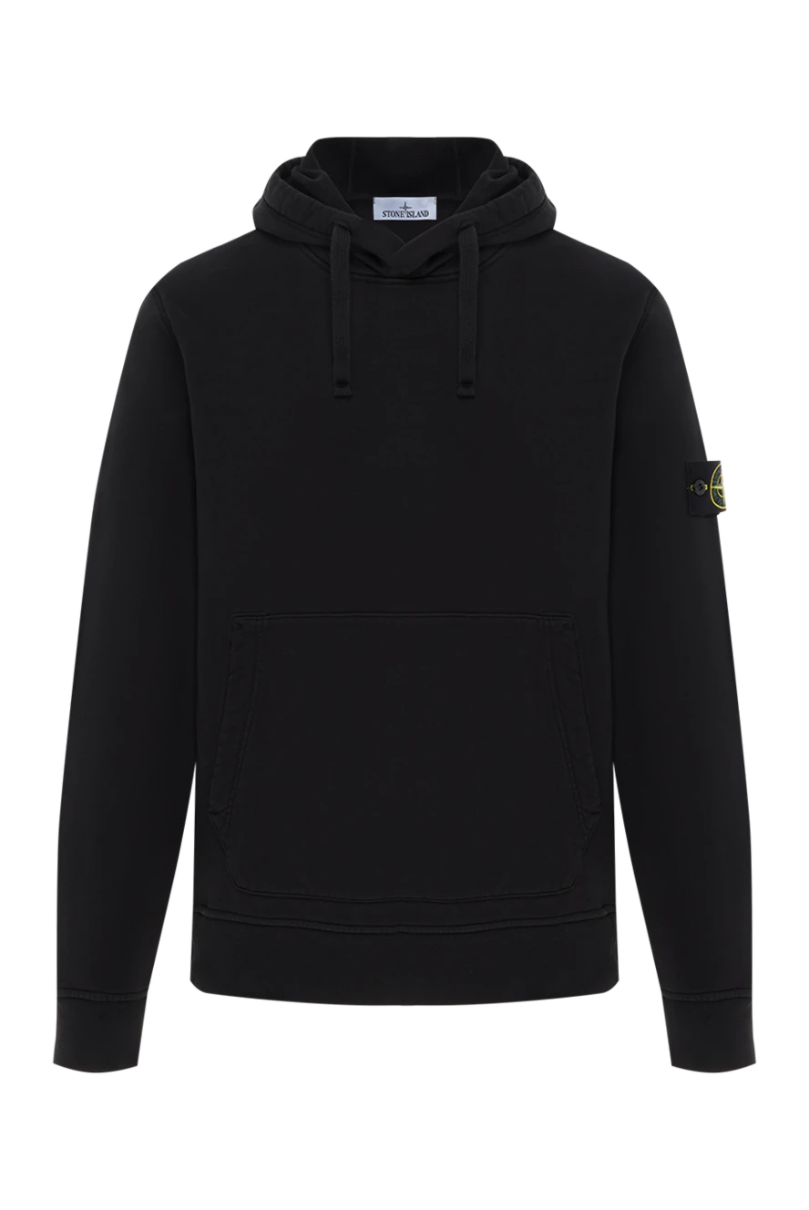 Stone Island cotton hoodie with compass patch and hood, black 186904 - photo 1