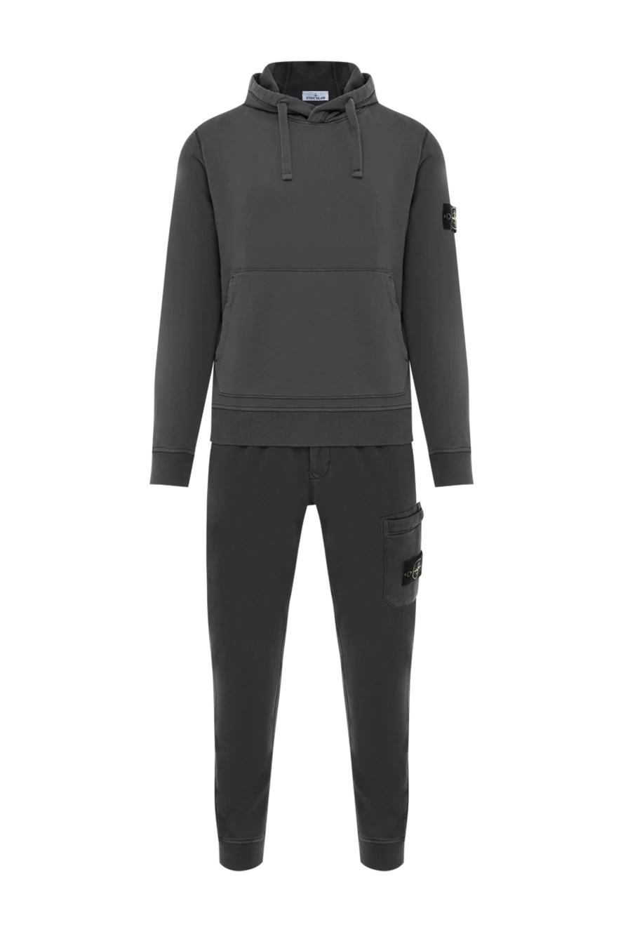 Stone Island вуличний костюм із бавовни сірий з капюшоном та логотипом. 186910 - фото 1