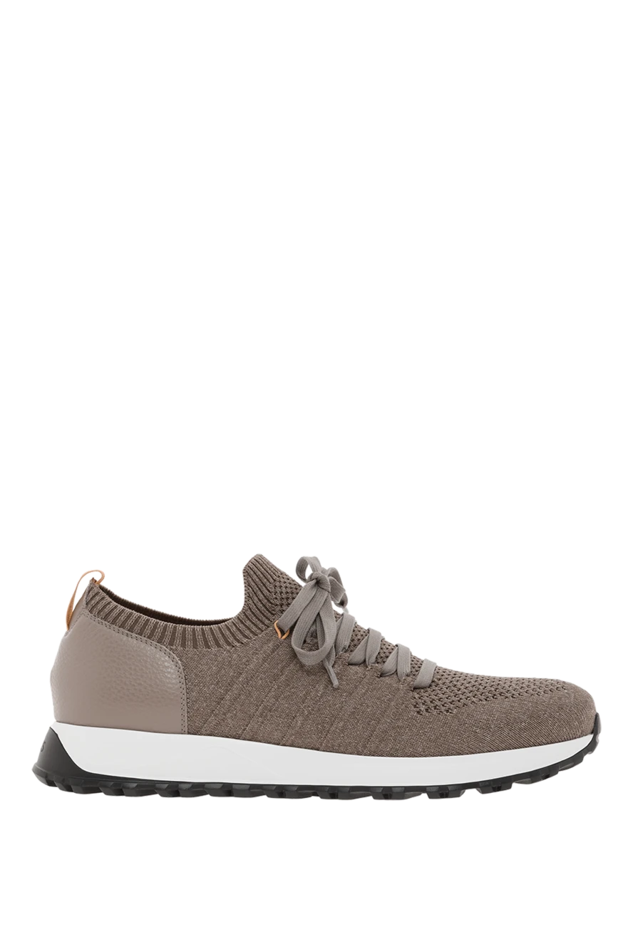 Doucal`s ультралегкие кроссовки из ткани с кожаной вставкой на пятке бежевые 186921 - фото 1