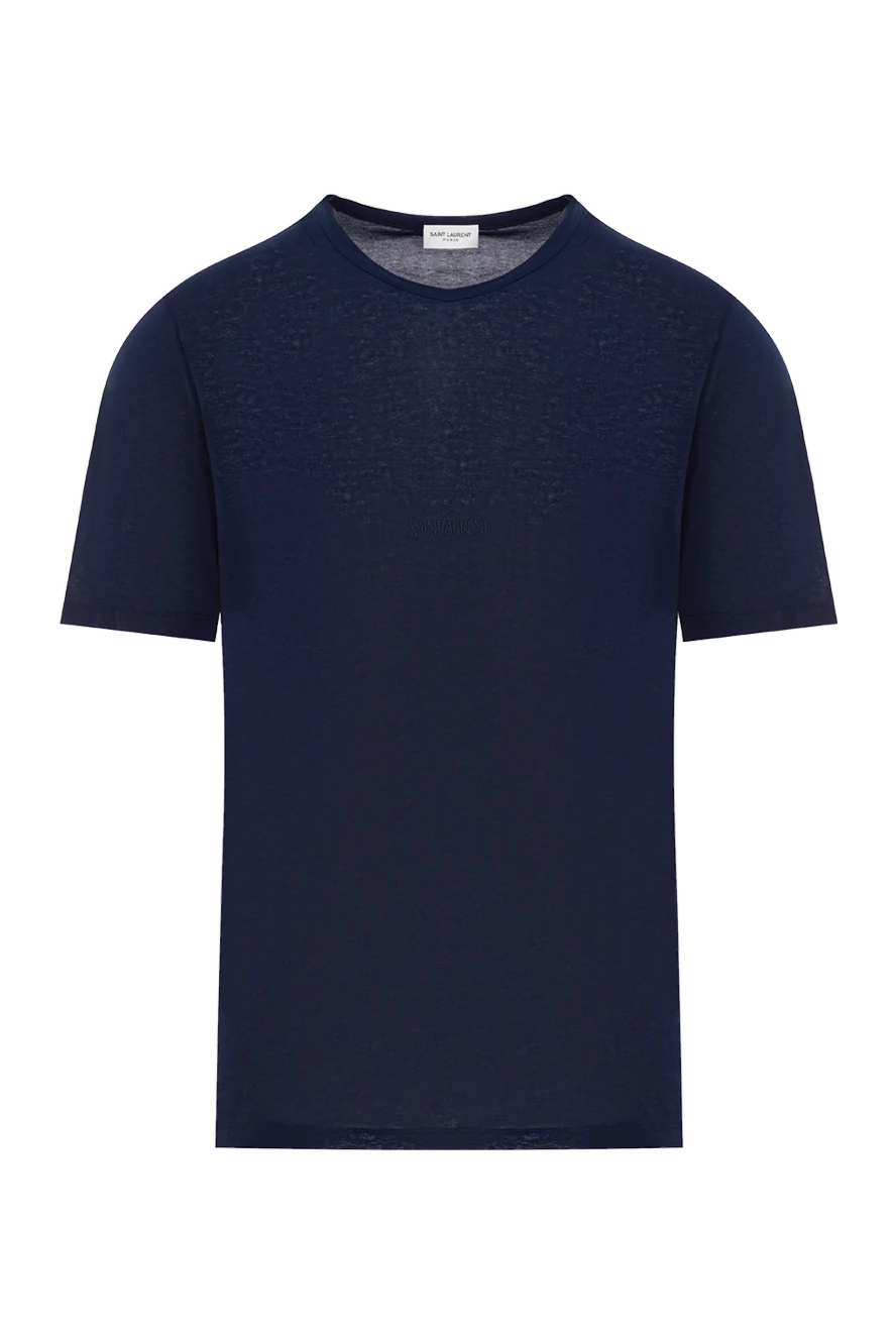 Saint Laurent однотонна футболка із віскози синя чоловіча 187119 - фото 1