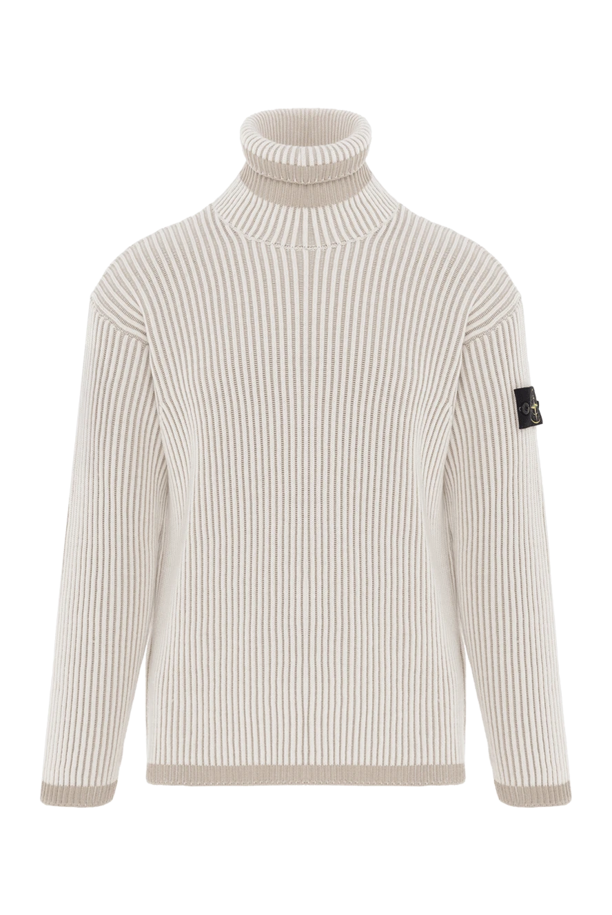 Stone Island трикотажный свитер с отворотом в рубчик бежевый мужской 187223 - фото 1