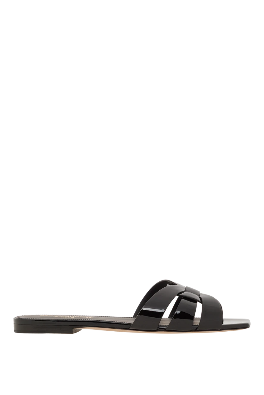 Saint Laurent шльопанці-слайдери з лакованої шкіри з ремінцями, що переплітаються. 187431 - фото 1