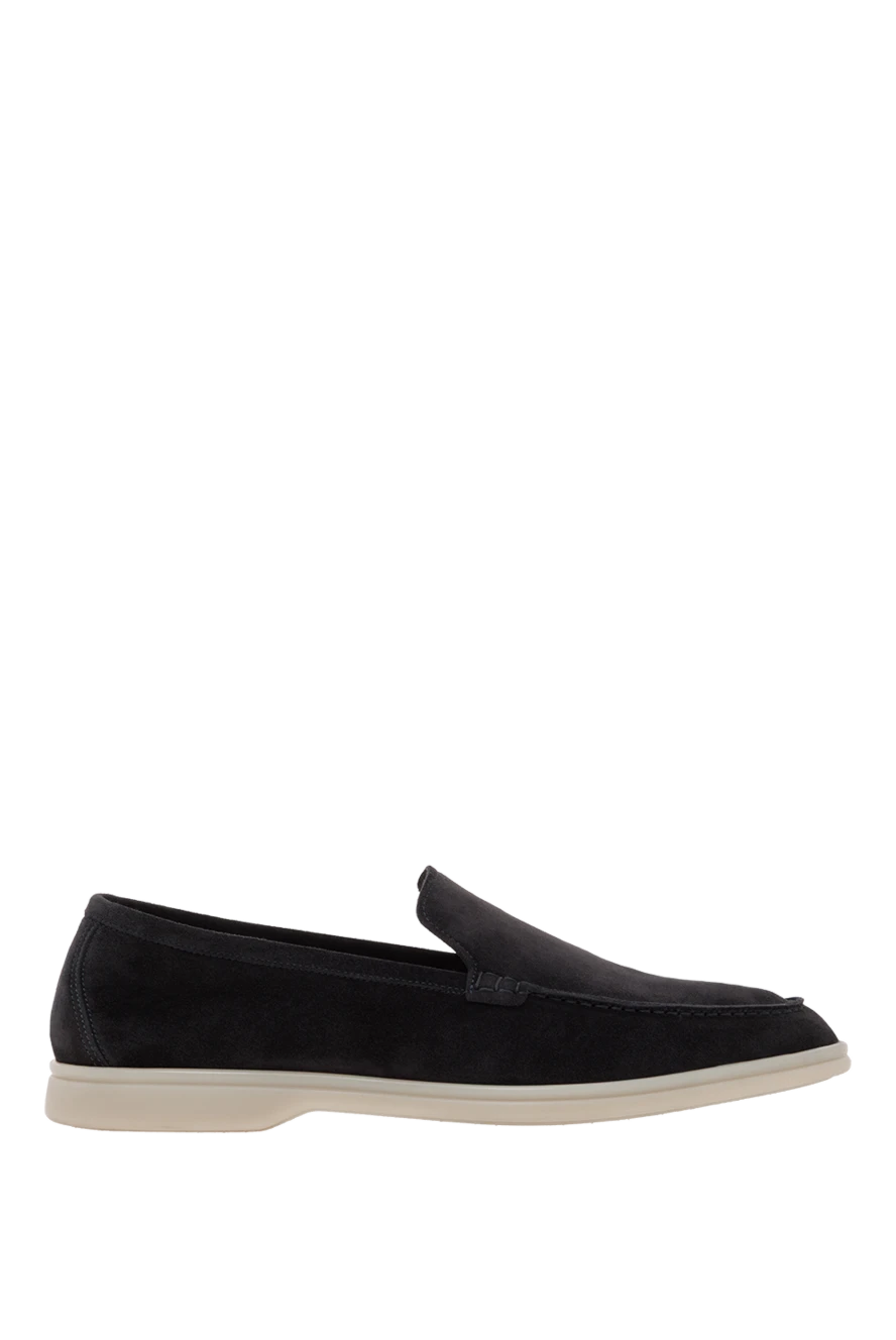 Cesare di Napoli замшеві чоловічі лофери casimiro сині на білій підошві. 187519 - фото 1