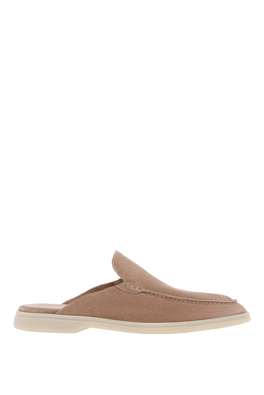 Cesare di Napoli замшеві бежеві шльопанці на білій підошві. 187529 - фото 1