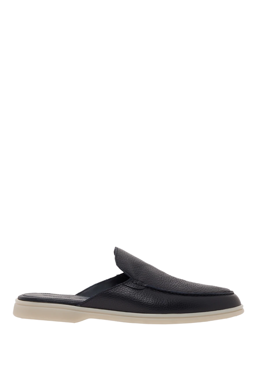 Cesare di Napoli сині шльопанці з гладкої шкіри на білій підошві. 187530 - фото 1