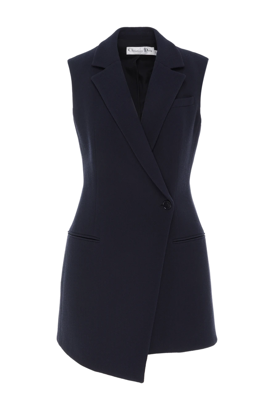 Dior короткое ассиметричное платье из шерсти синее 187738 - фото 1