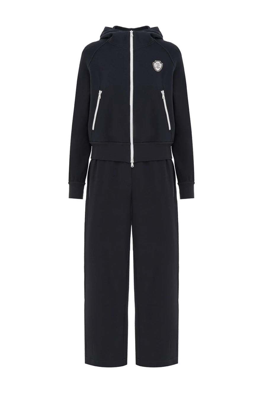 Brunello Cucinelli синий спортивный костюм из высокотехнологичного хлопкового пике с капюшоном и логотипом 187809 - фото 1