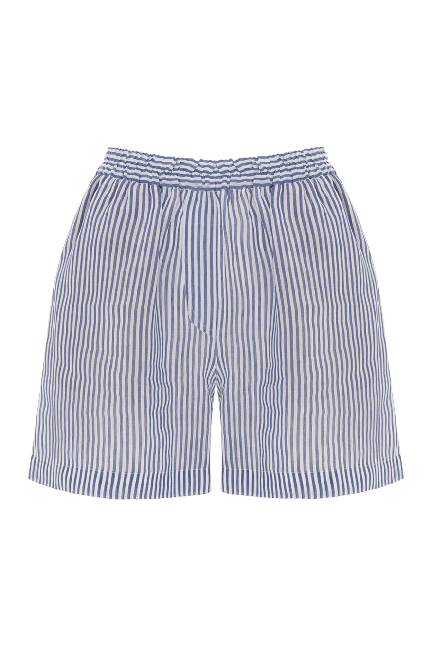 Brunello Cucinelli шорты из органзы в полоску на основе льна и шелка синие 187826 - фото 1